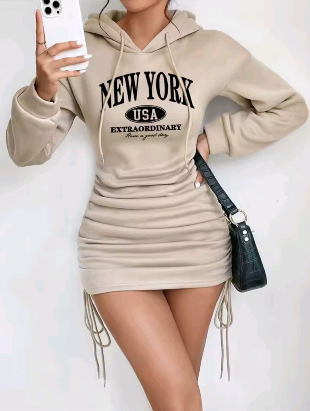 Women's Elegant Hoodie Strap Long Sleeve Letter Printed Solid Color Hoodie Set
